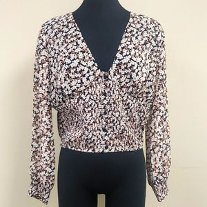 Bar III Floral Print Smocked Waist Top - Size Lg